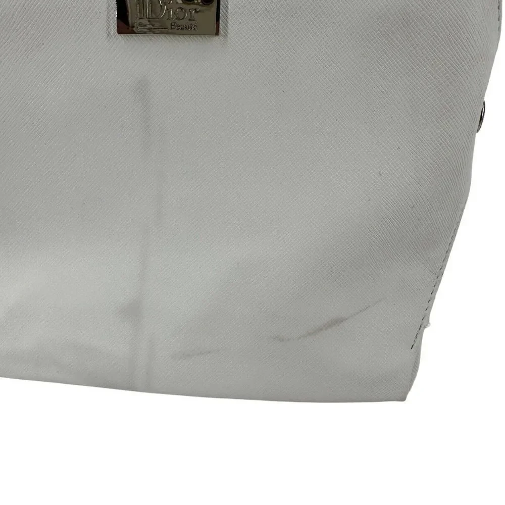 Dior Beauty Cosmetic Bag White Vegan Leather Snap Close Small Travel Bag Clutch